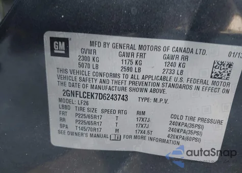 2013 Chevrolet Equinox Ls from USA, damaged, VIN 2GNFLCEK7D6243743